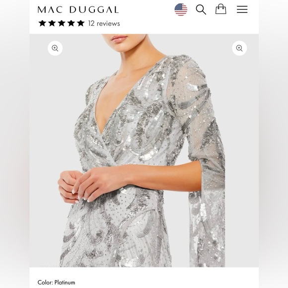 NWT MAC DUGGAL SZ 20 PLATINUM Hand Embellished Mesh Overlay Gown #5222 - Picture 10 of 12